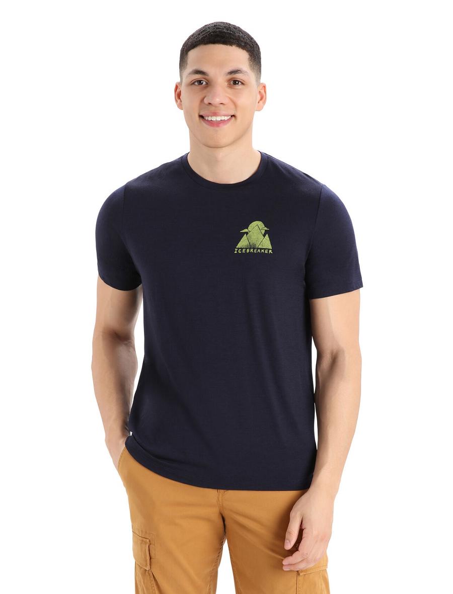 Men's Icebreaker Merino Tech Lite II Short Sleeve Alp Ascension T Shirts Midnight Navy | CA 1777UZGT